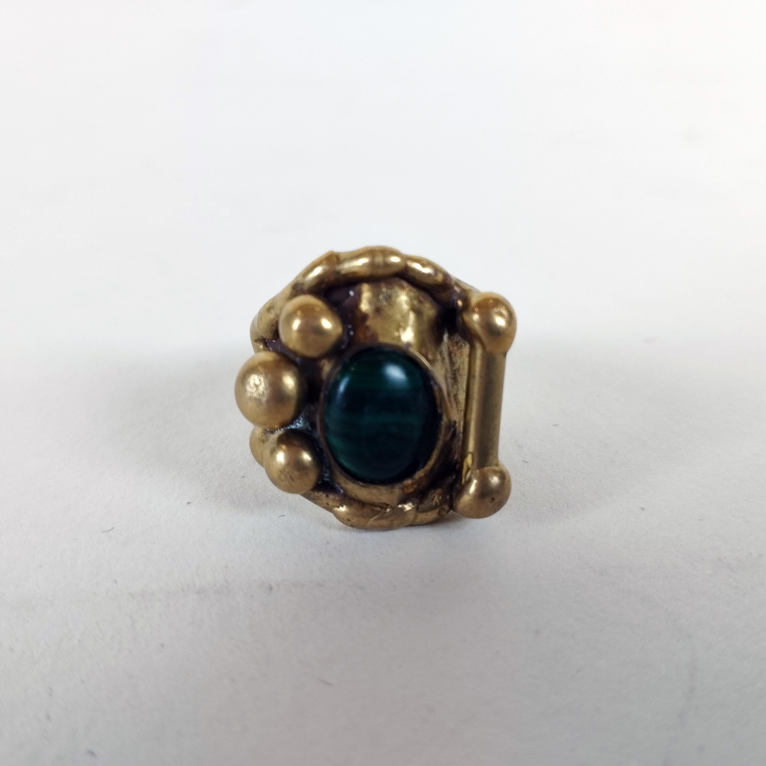 Late 20th Century Pal Kepenyes Bronze Ring with Malachite Cabochon