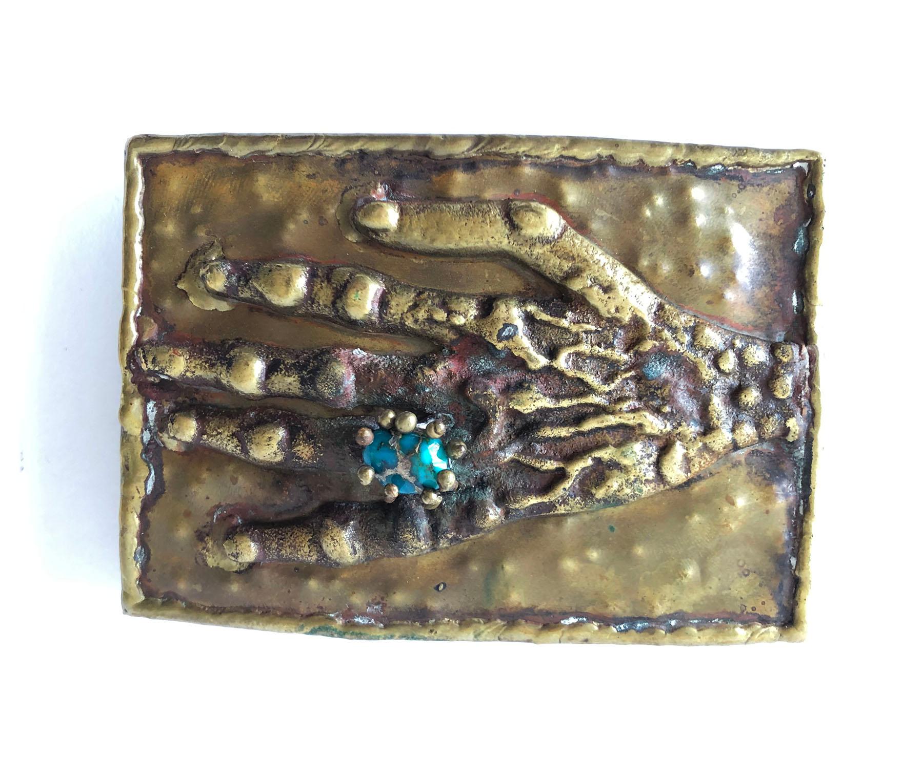 Modernist Pal Kepenyes Bronze Turquoise Mexican Surrealist Curiosity Hand Belt Buckle