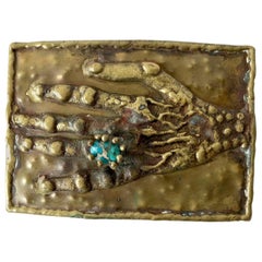 Pal Kepenyes Bronze Turquoise Mexican Surrealist Curiosity Hand Belt Buckle