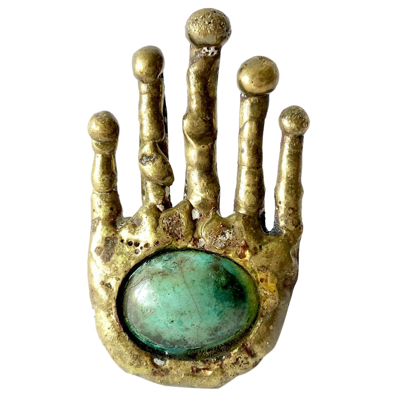 Pal Kepenyes Bronze Turquoise Mexican Surrealist Hand Ring