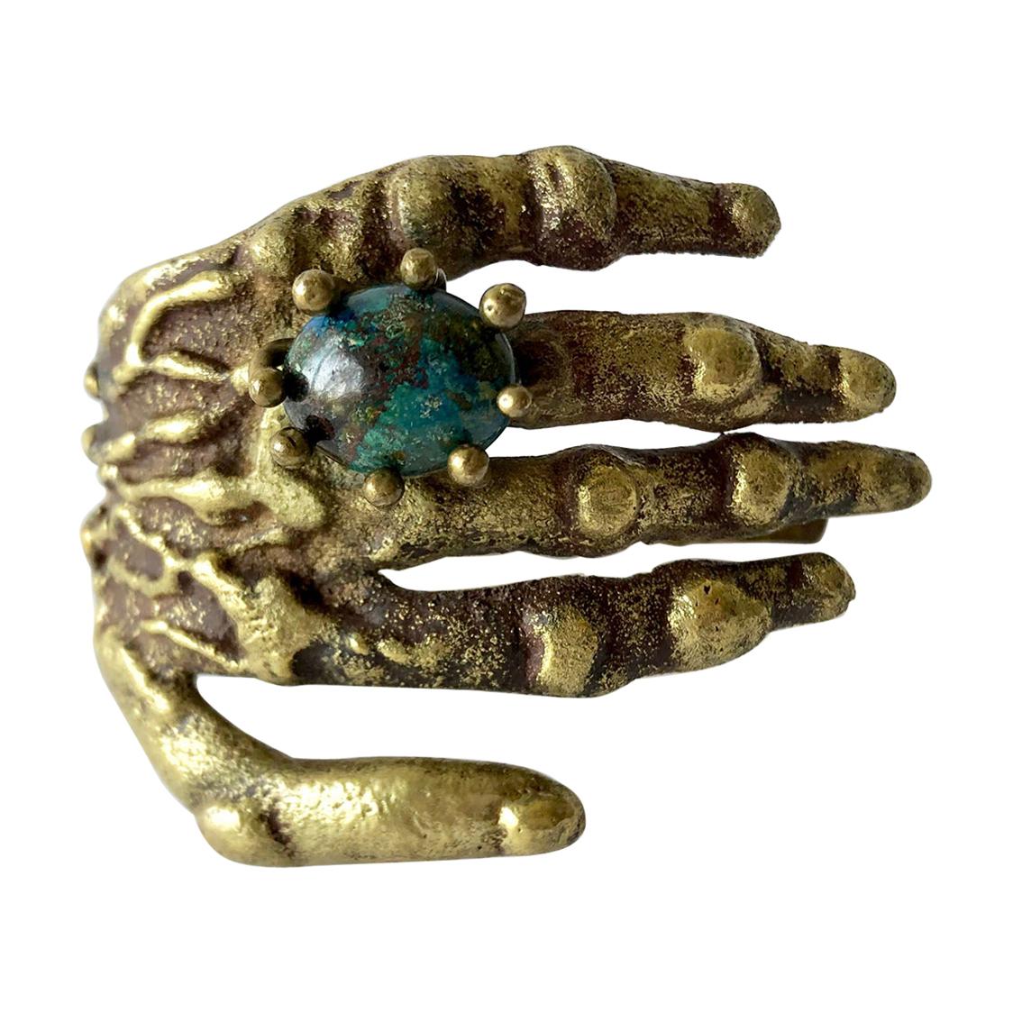 Pal Kepenyes Bronze Turquoise Mexican Surrealist Hand with Ring Bracelet