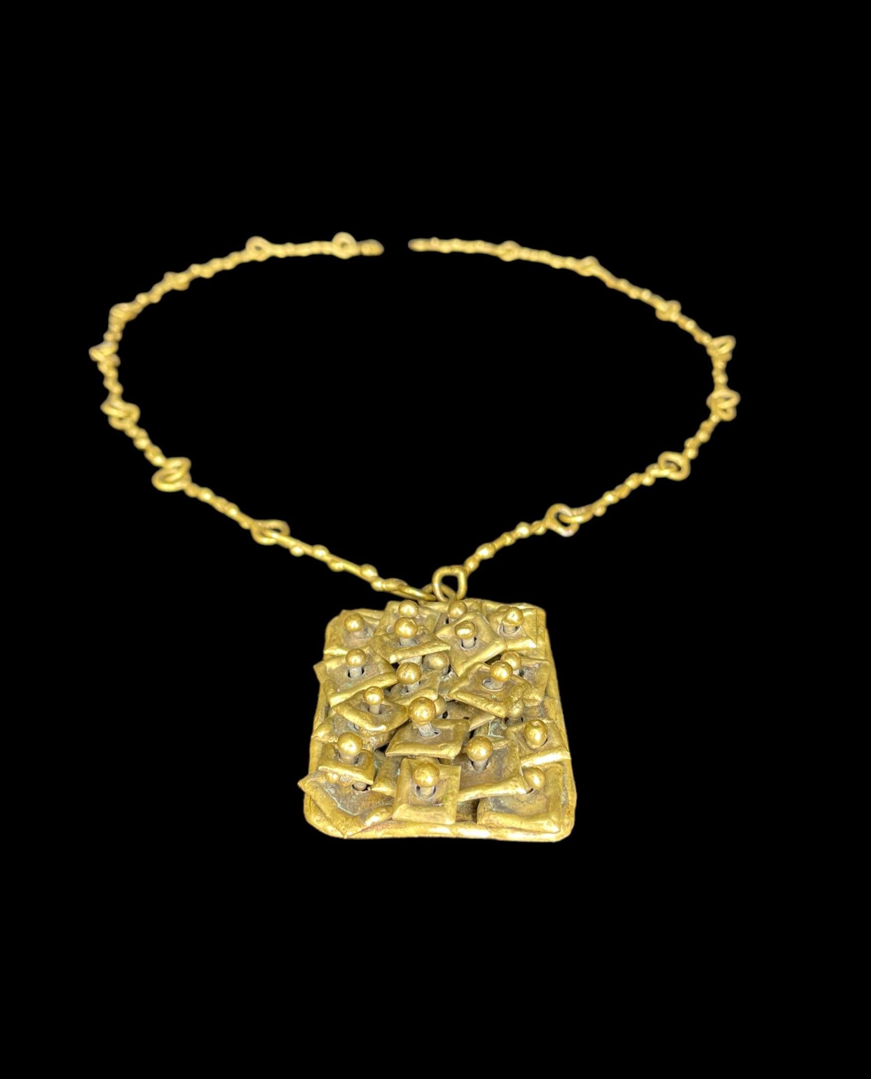 Pal Kepenyes Brutalist Brass Necklace Signed For Sale 4