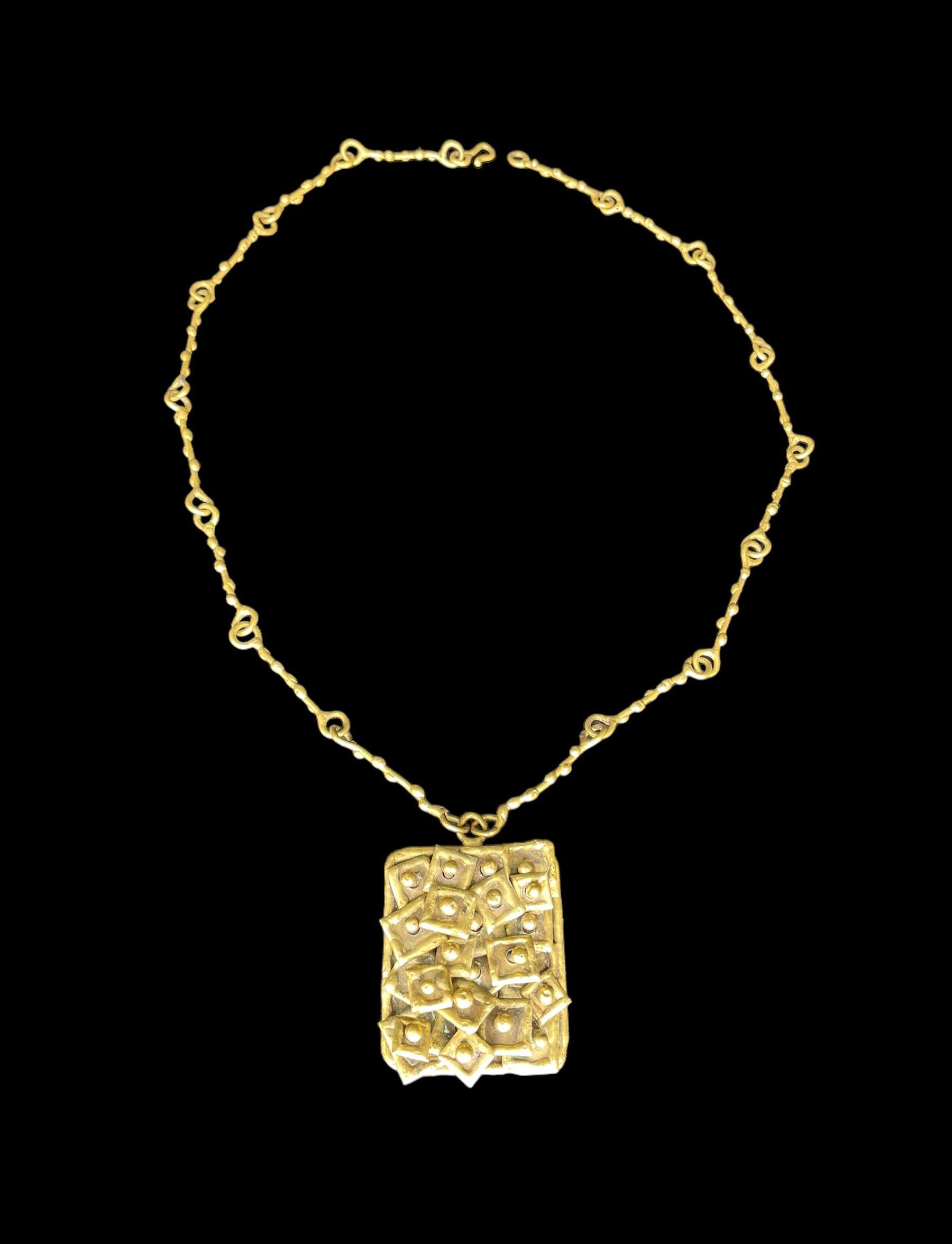 Hand-Crafted Pal Kepenyes Brutalist Brass Necklace Signed For Sale