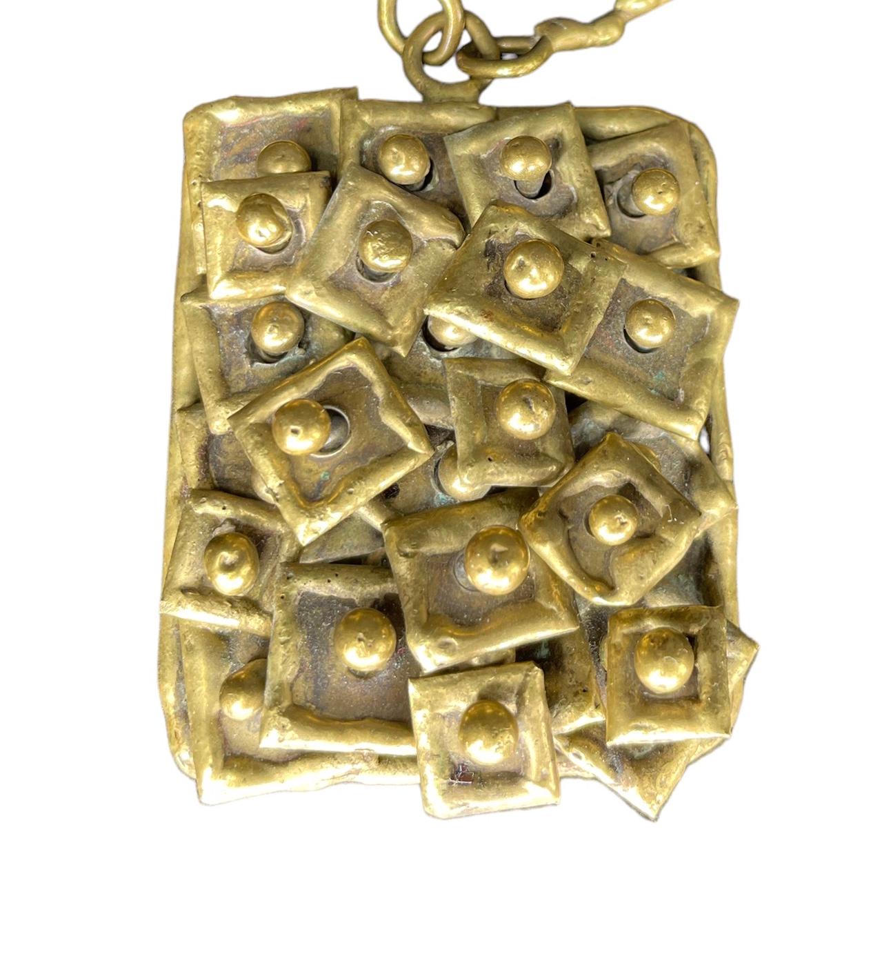 Mid-20th Century Pal Kepenyes Brutalist Brass Necklace Signed For Sale