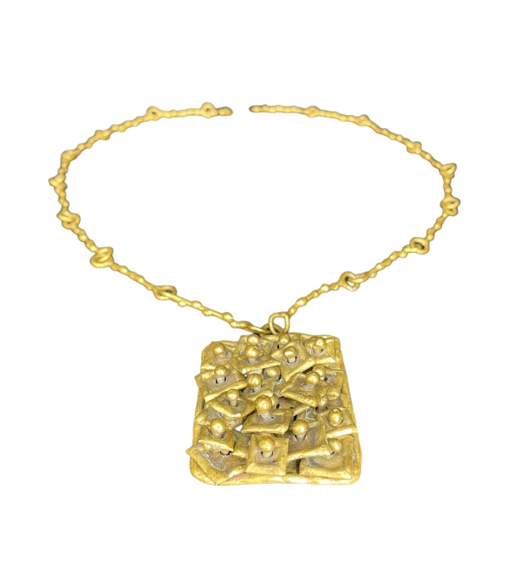 Pal Kepenyes Brutalist Brass Necklace Signed For Sale 1