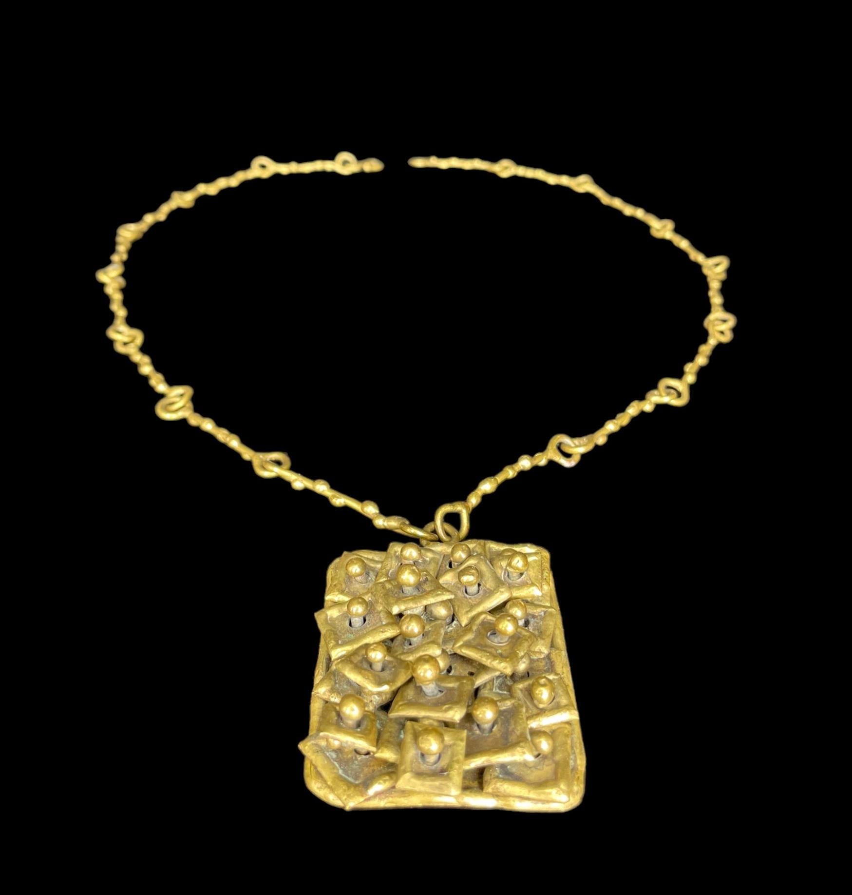 Pal Kepenyes Brutalist Brass Necklace Signed For Sale 2