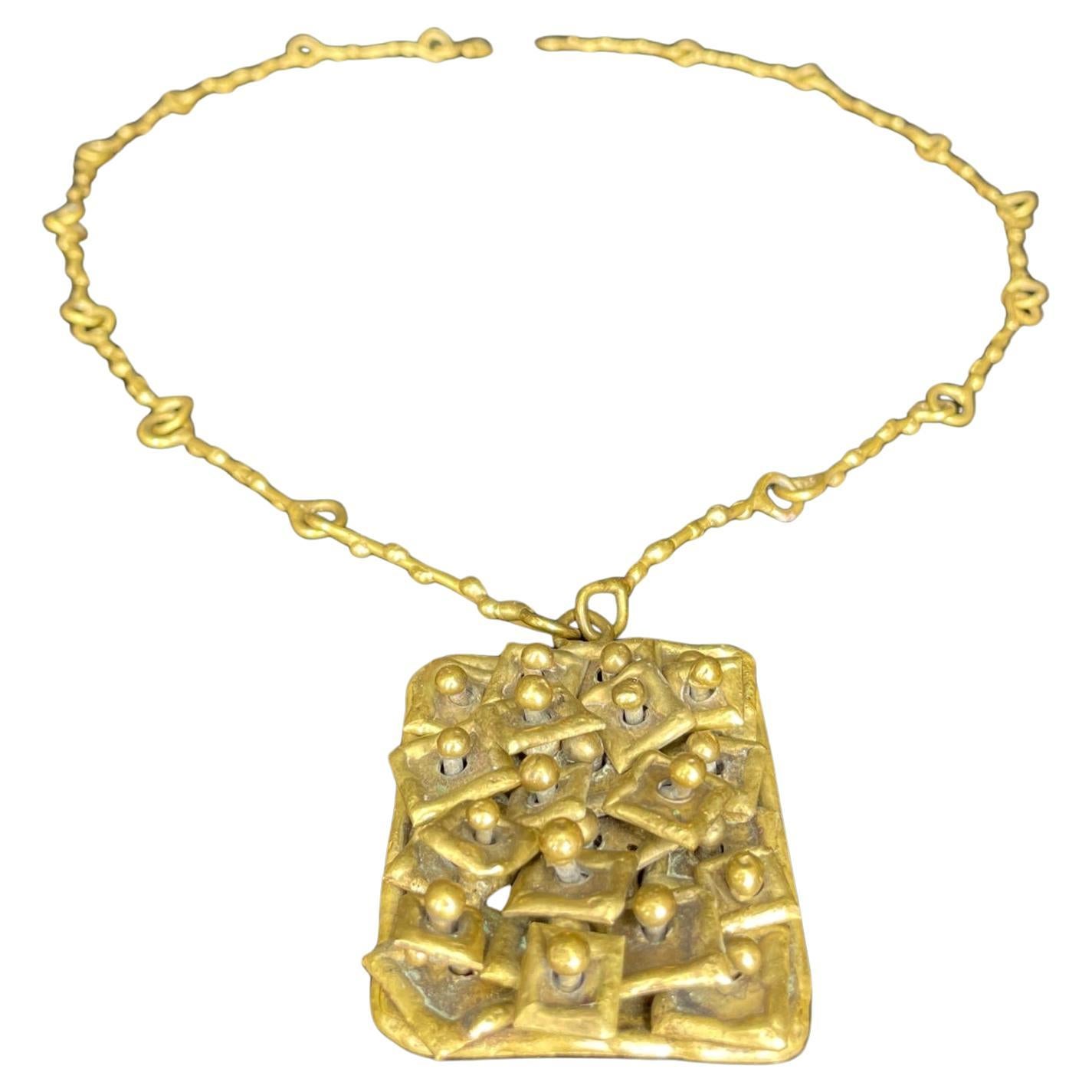 Pal Kepenyes Brutalist Brass Necklace Signed For Sale