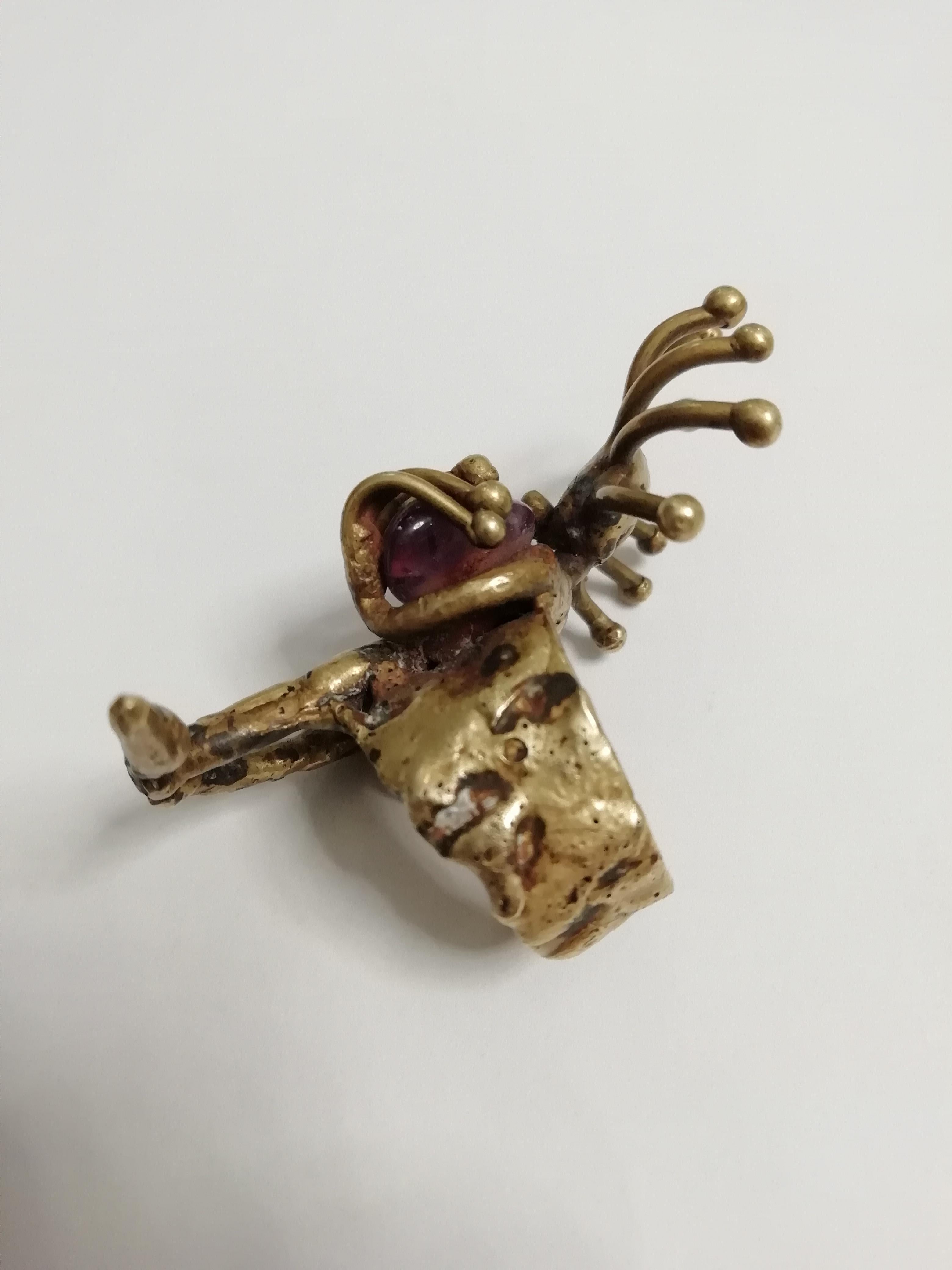Pal Kepenyes Brutalistischer Ring aus Bronze und Amethyst (Mexikanisch) im Angebot