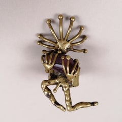 Pal Kepenyes Brutalist Bronze and Amethyst Ring