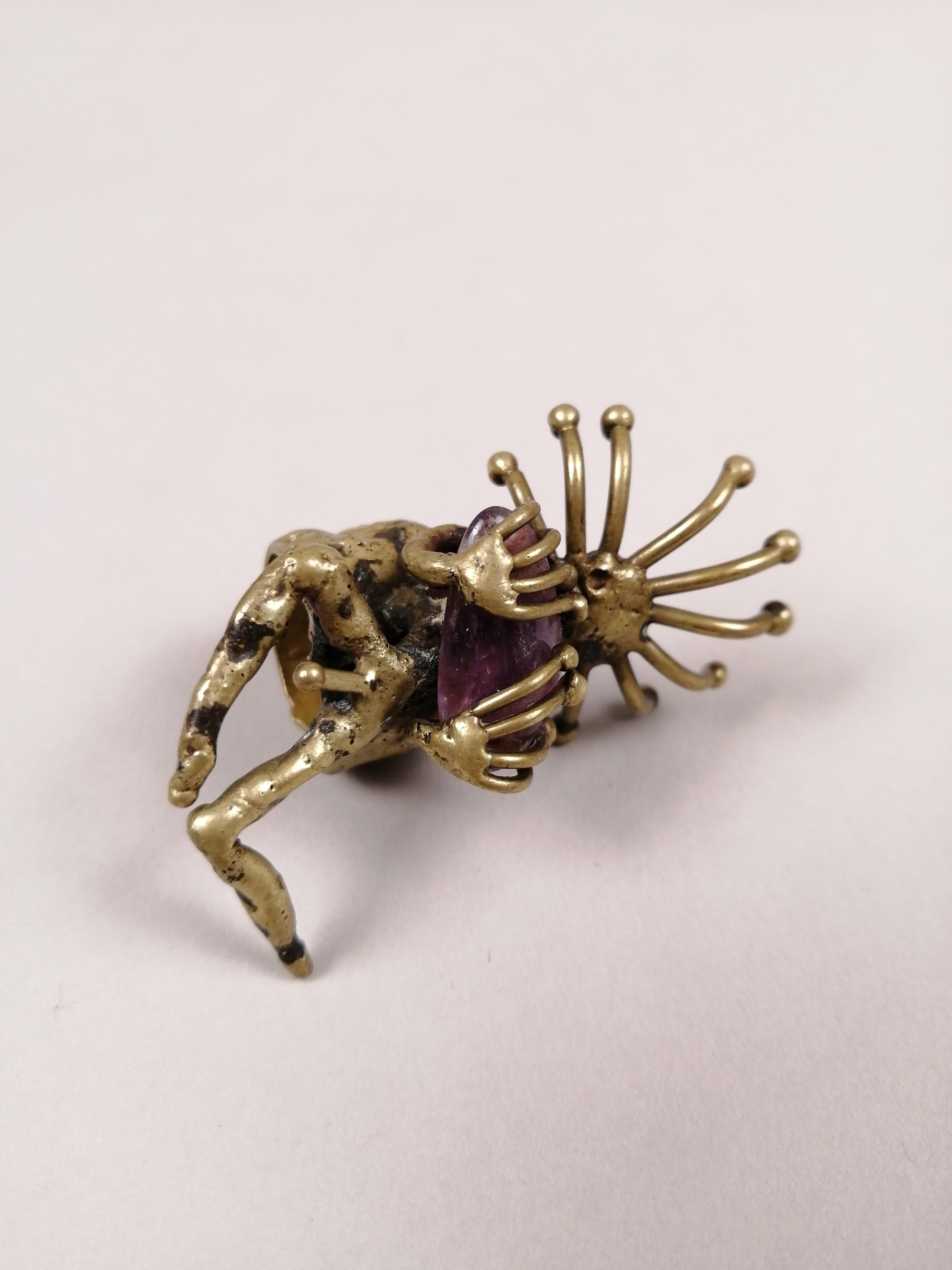 Pal Kepenyes Brutalist Bronze and Amethyst Ring For Sale 2