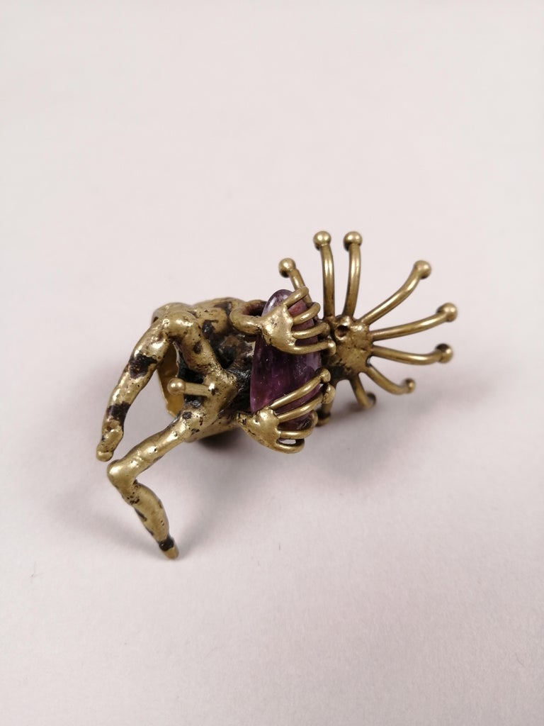 Pal Kepenyes Brutalist Bronze and Amethyst Ring For Sale 3