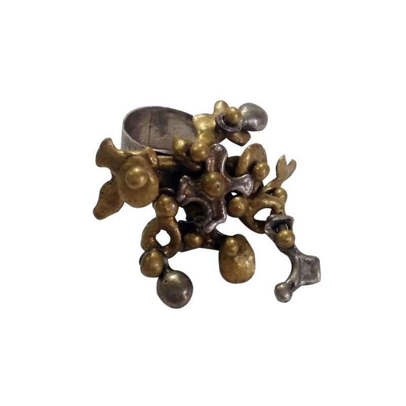 Pal Kepenyes Brutalist Bronze and Silver Plate Kinetic Ring