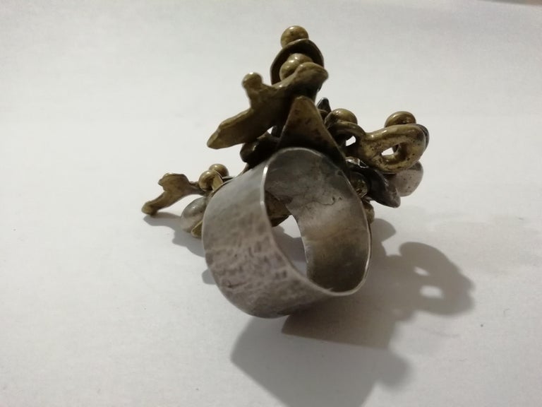 Mexican Pal Kepenyes Brutalist Bronze and Silver Plate Kinetic Ring For Sale