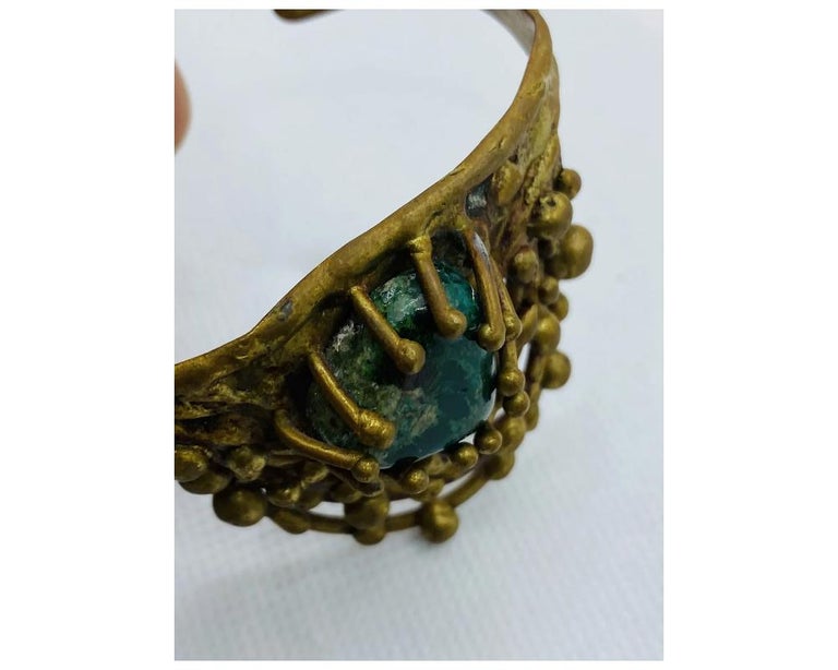Collier Ras De Cou Torque Vintage En Laiton Et Agate - Créateur Pal Kepenyes, Occasion