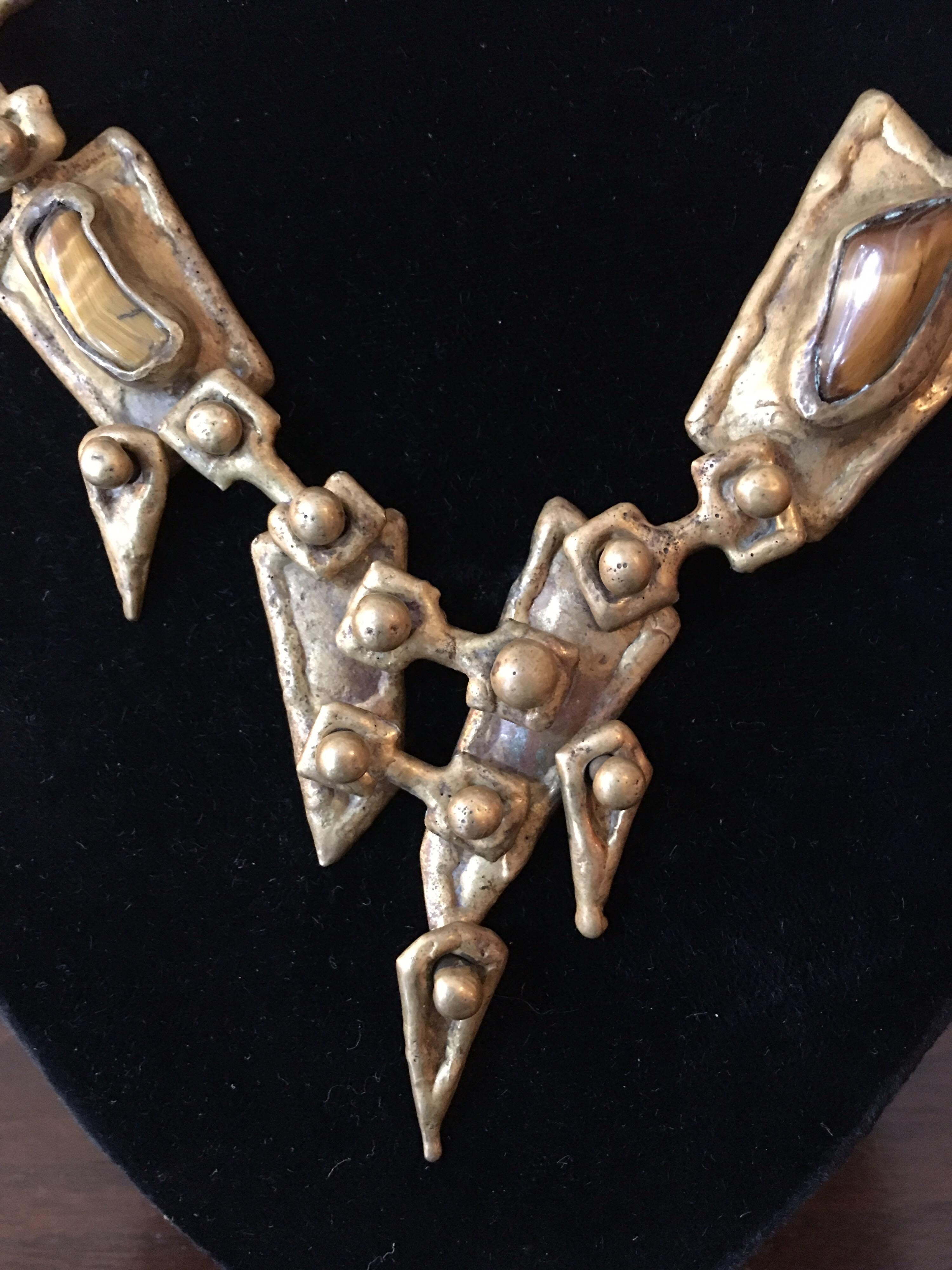 Mid-Century Modern Pal Kepenyes Brutalist Bronze Necklace