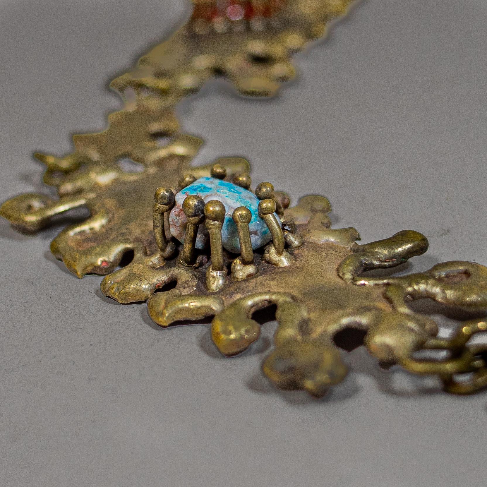 Pal Kepenyes Brutalistische Bronze-Halskette mit Halbedelsteinen (Ende des 20. Jahrhunderts) im Angebot