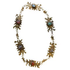 Pal Kepenyes Brutalist Bronze Necklace with Semiprecious Stones