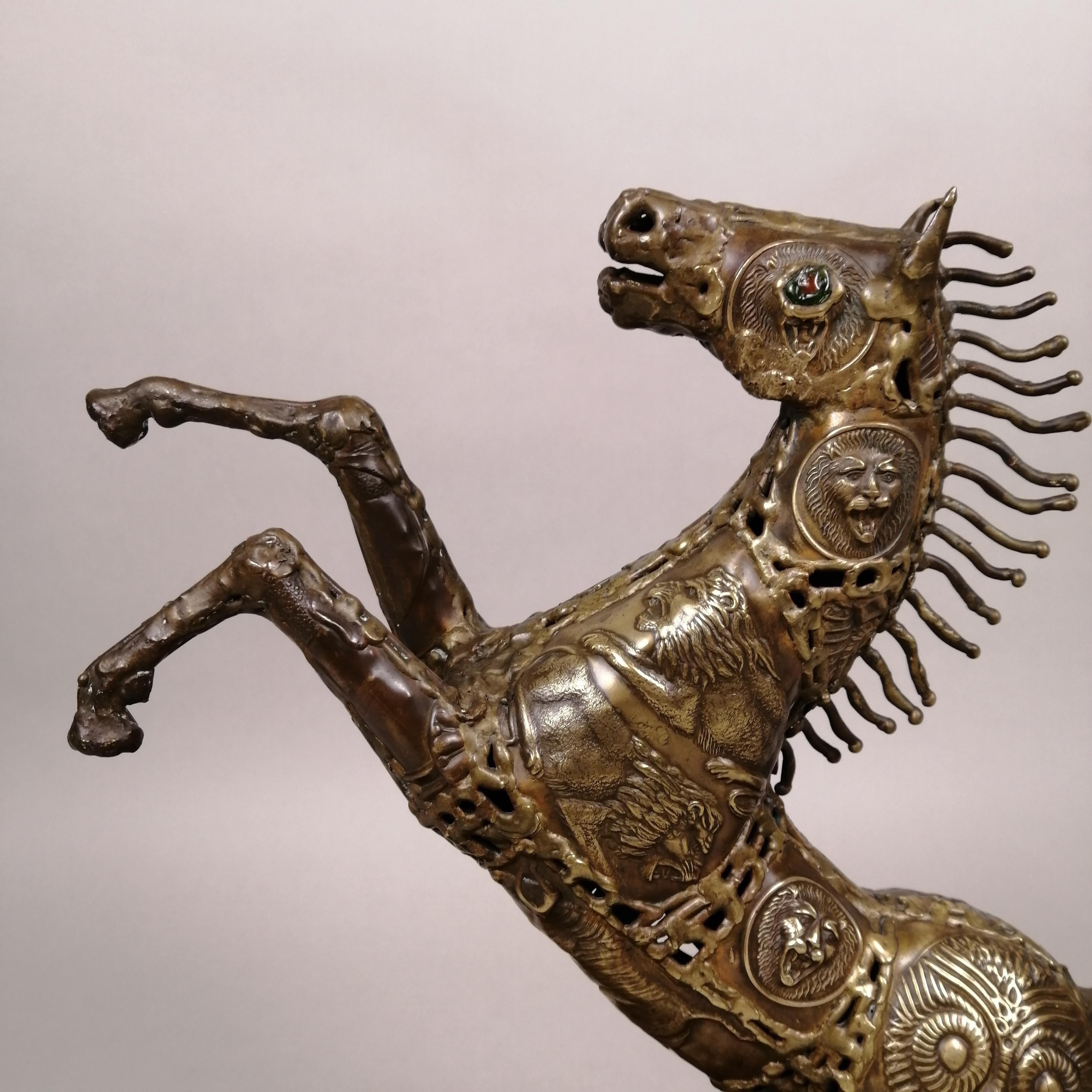 Forged Pal Kepenyes Brutalist Bronze Rampant Horse Statue
