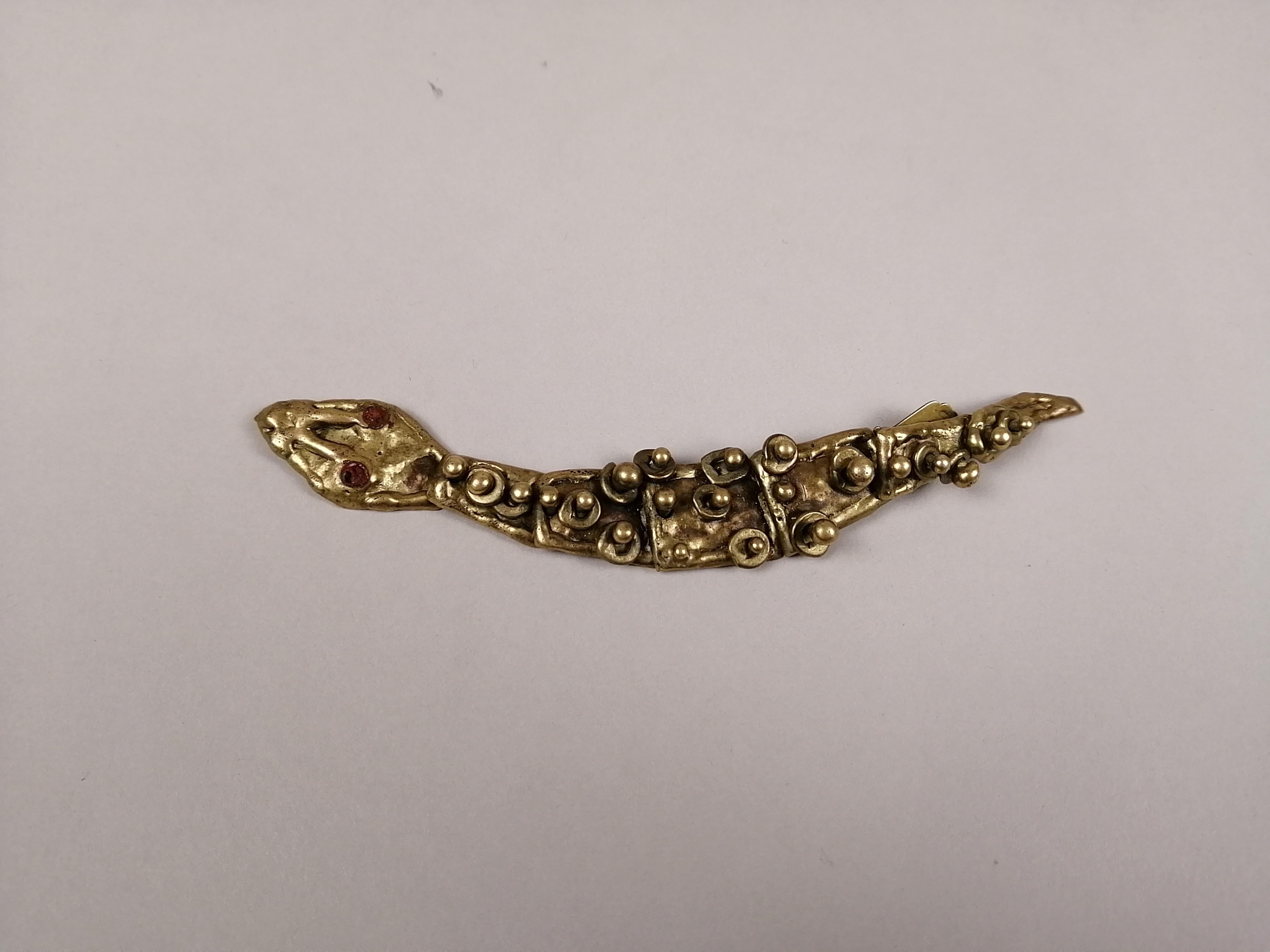 Mexican Pal Kepenyes Brutalist Bronze Snake Earring For Sale