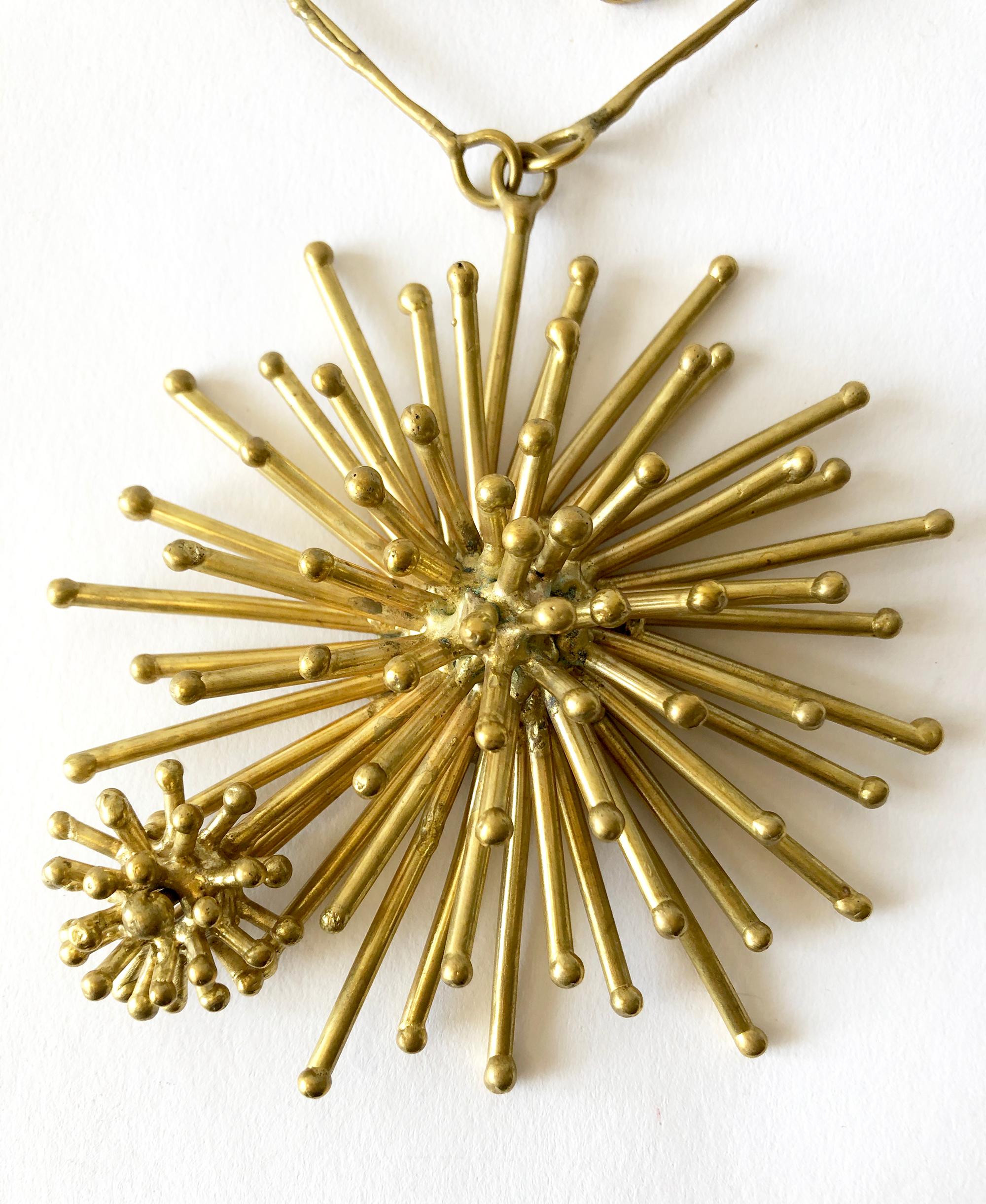 Artisan Pal Kepenyes Gold-Plated Bronze Kinetic Starburst Mexican Modernist Necklace