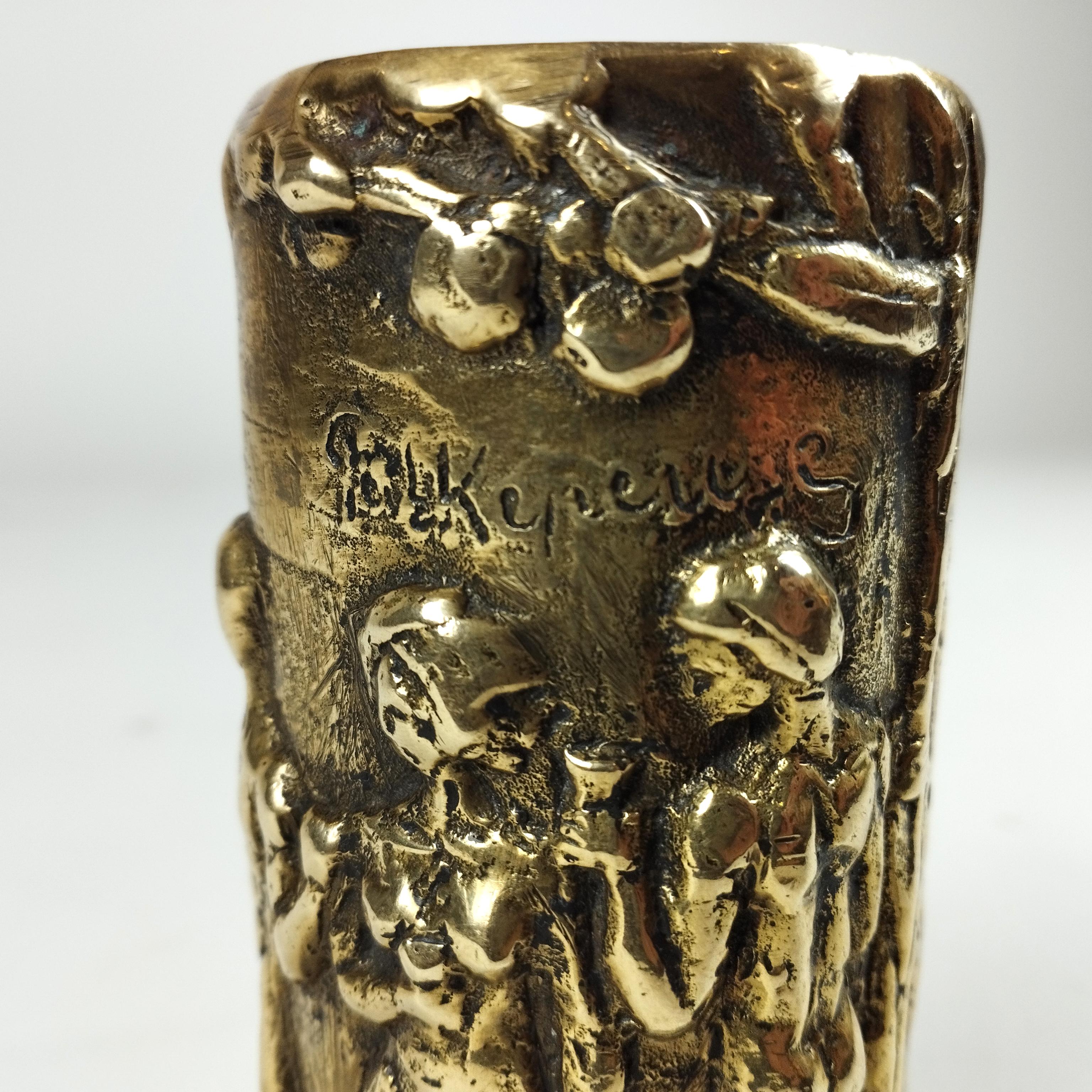 Pal Kepenyes Mexican Brutalist Bronze Flower Vase with Adam and Eve Scenes For Sale 1