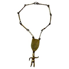 Pal Kepenyes Mexican Brutalist Bronze Green Chrysocolla Kinetic Woman Necklace