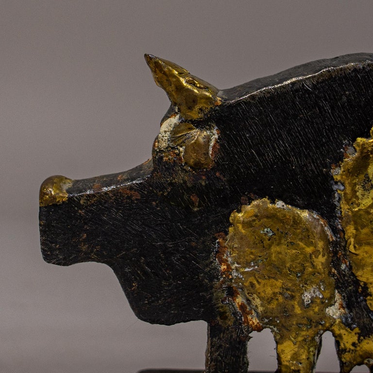 Mexican Pal Kepenyes. Pig. Brutalist iron and bronze sculpture For Sale
