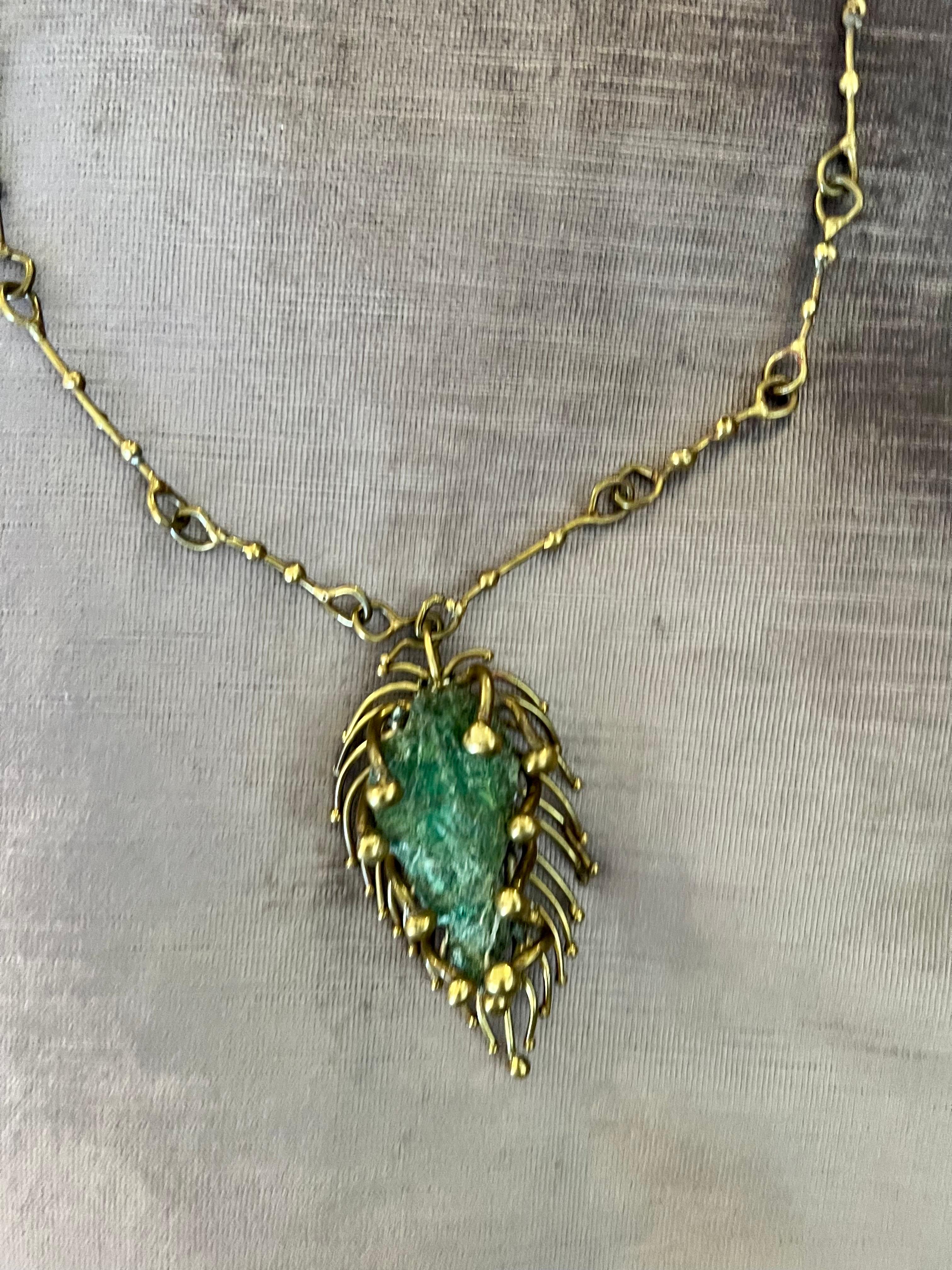 Chain is 23.5 inches long.
Pendant is 3.75 X 2 X 1 inches

This piece is not signed. but the chain matches completely with the signed one that I have.
Pal Kepenyes is a sculptor and researcher of Hungarian art, whose artistic production includes