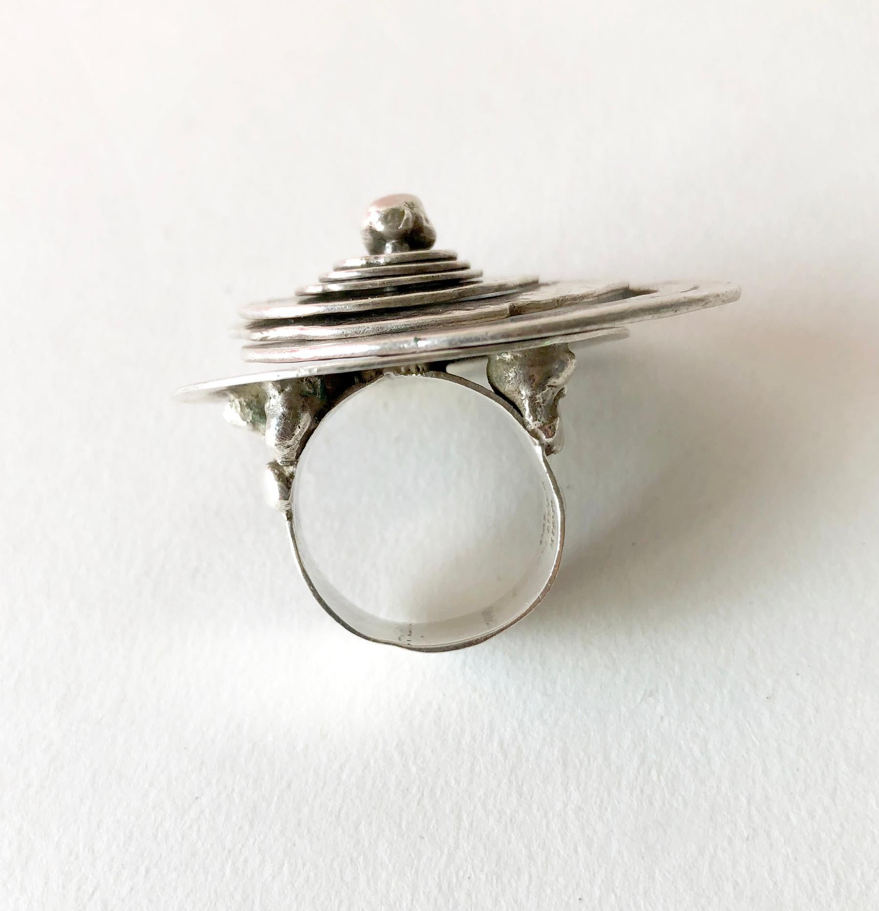 Artisan Pal Kepenyes Silver Plate Spiraling Kinetic Modernist Ring