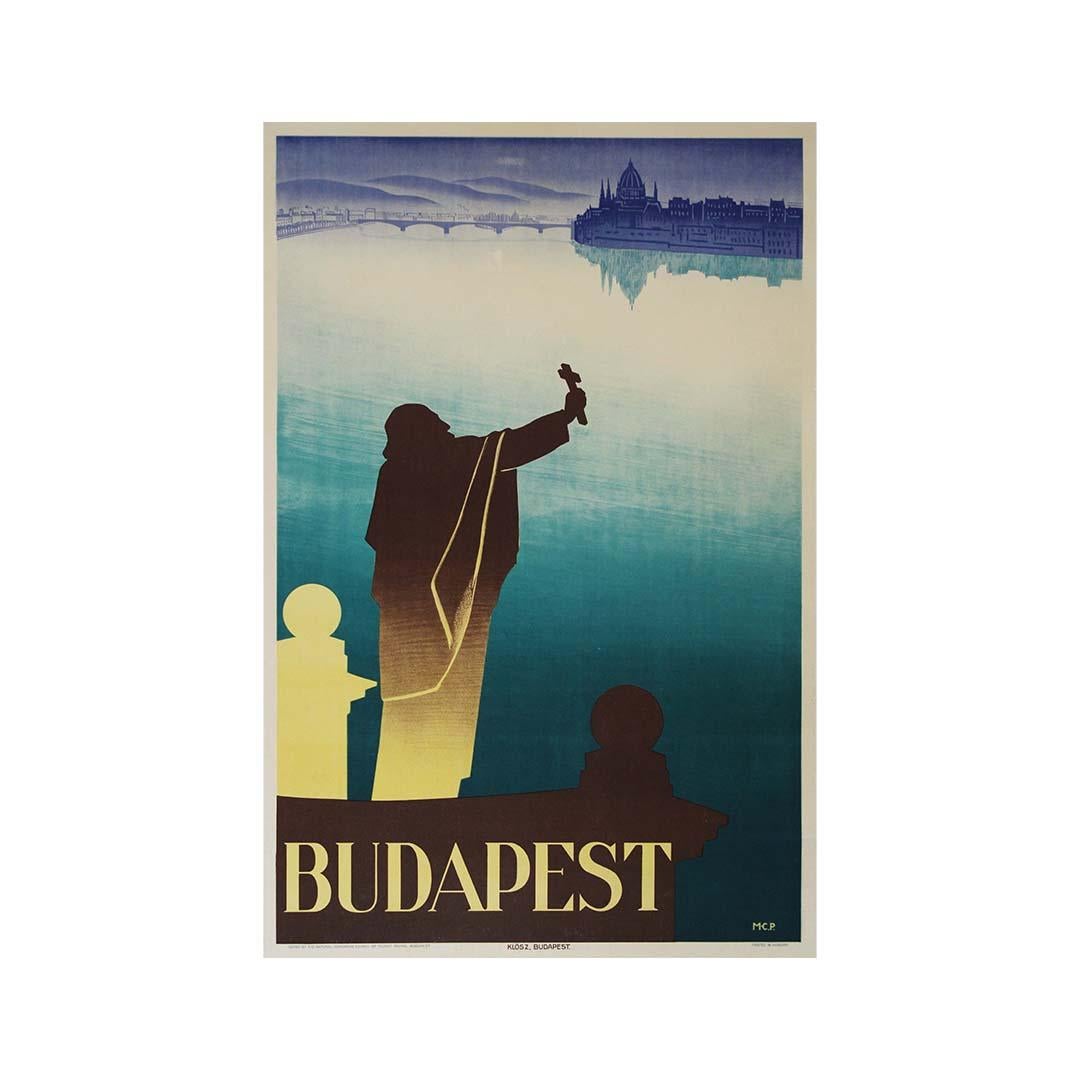 Circa 1930 original travel poster Budapest Danube river - Parliament Building For Sale 2