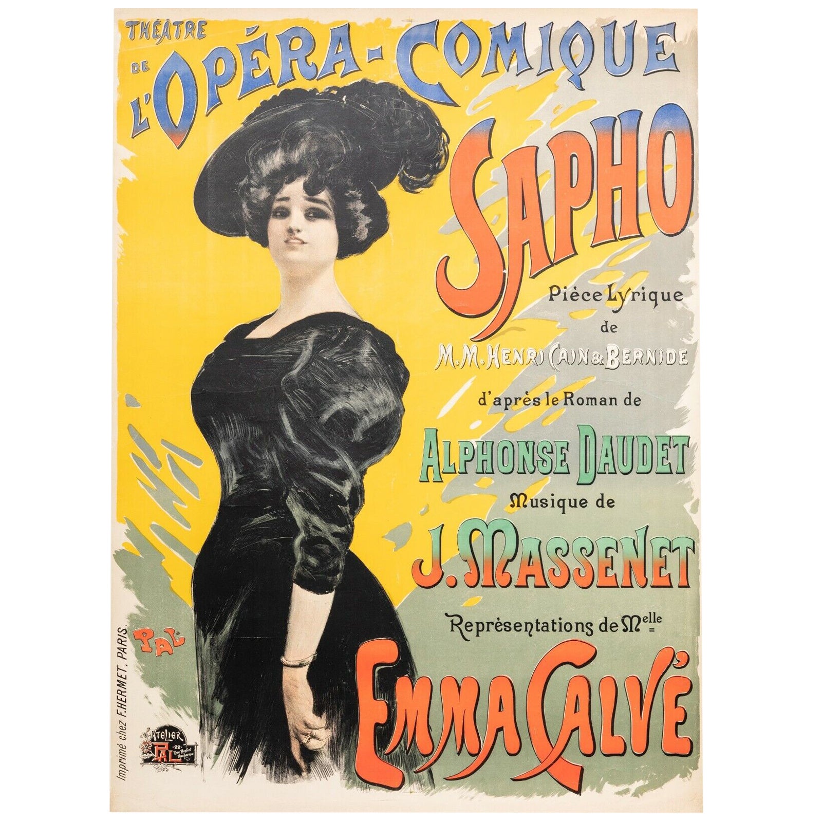 Pal, Originalplakat, Sapho, Opernhaus, Soprano, Emma Calve, Theater, 1897 im Angebot