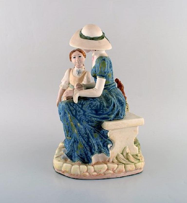 Late 20th Century PAL, Spain, Large Sculpture in Glazed Ceramics, Mother with Daughter, 1980s For Sale