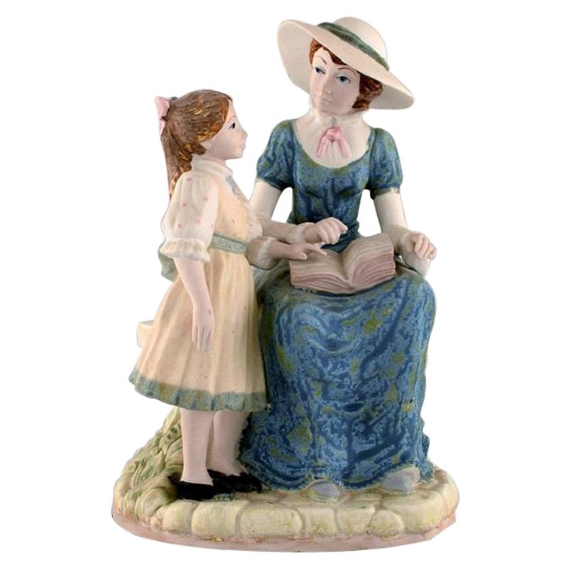 PAL, Spain, Large Sculpture in Glazed Ceramics, Mother with Daughter, 1980s For Sale