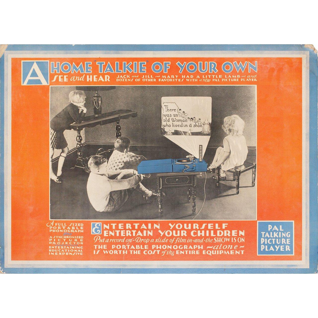 Original 1920s U.S. poster for Pal Talking Picture Player (1920s). Very good condition, rolled. Please note: the size is stated in inches and the actual size can vary by an inch or more.
  