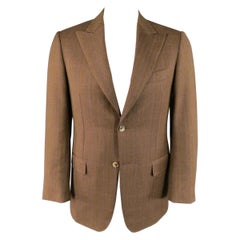 PAL ZILERI 40 Hellbrauner, blauer und roter Wollmantel mit Spitzrevers
