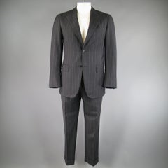 PAL ZILERI 40 Regular Charcoal & Lavender Striped Wool/Cashmere Peak Lapel Suit