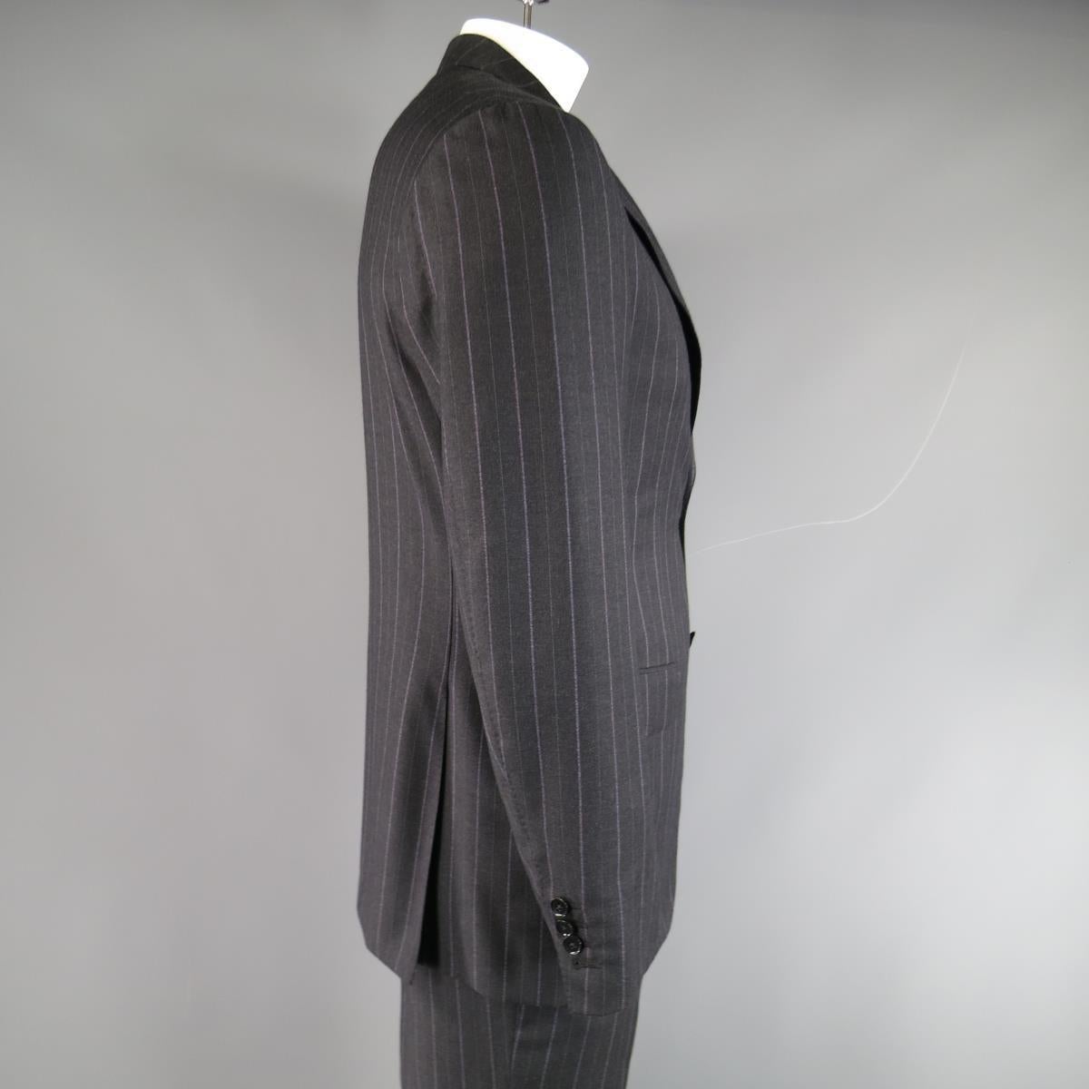 Men's PAL ZILERI 40 Regular Charcoal & Lavender Striped Wool/Cashmere Peak Lapel Suit For Sale