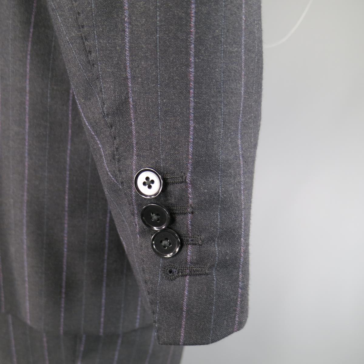 PAL ZILERI 40 Regular Charcoal & Lavender Striped Wool/Cashmere Peak Lapel Suit For Sale 1