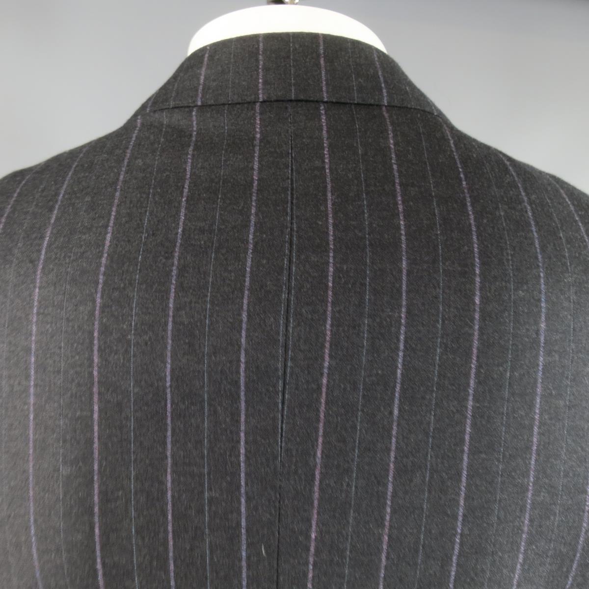 PAL ZILERI 40 Regular Charcoal & Lavender Striped Wool/Cashmere Peak Lapel Suit For Sale 2