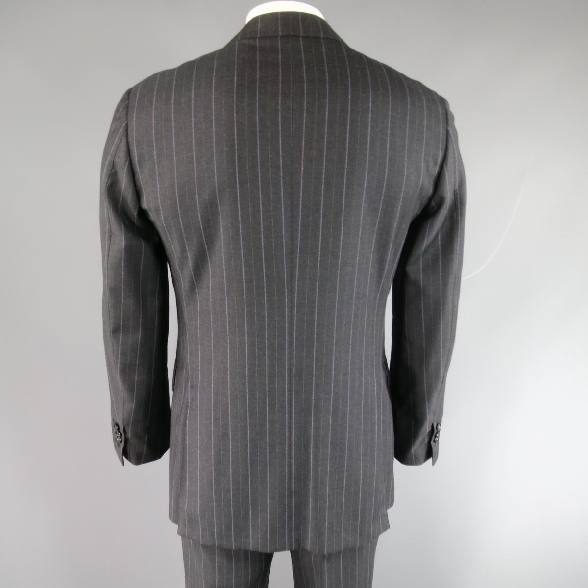 PAL ZILERI 40 Regular Charcoal & Lavender Striped Wool/Cashmere Peak Lapel Suit For Sale 3