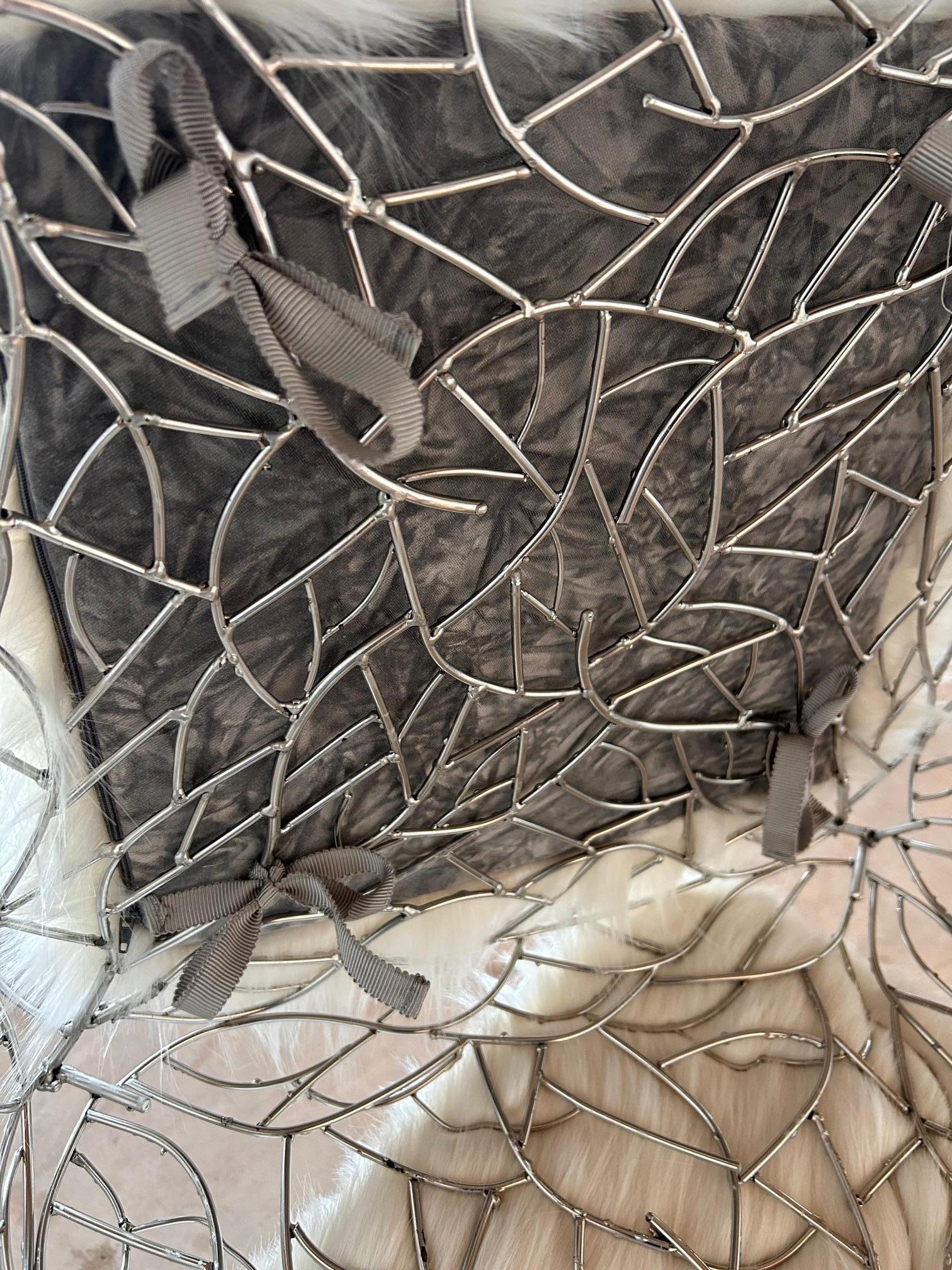 Pal Zileri pair of chromed iron twigs ottomans - one off - Italy - 2005 in vendita 4