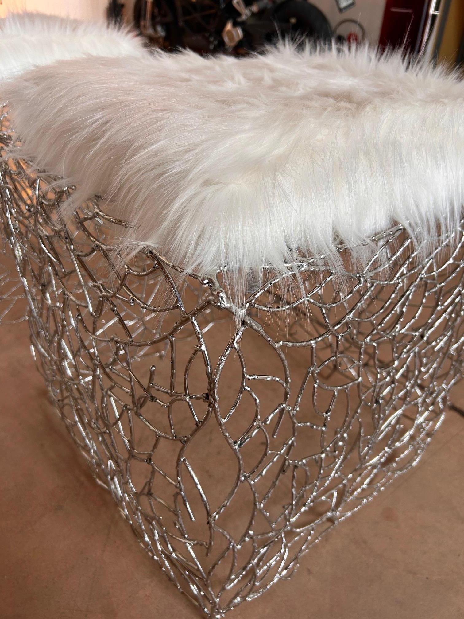 Pal Zileri pair of chromed iron twigs ottomans - one off - Italy - 2005 In condizioni ottime in vendita a Padova, IT