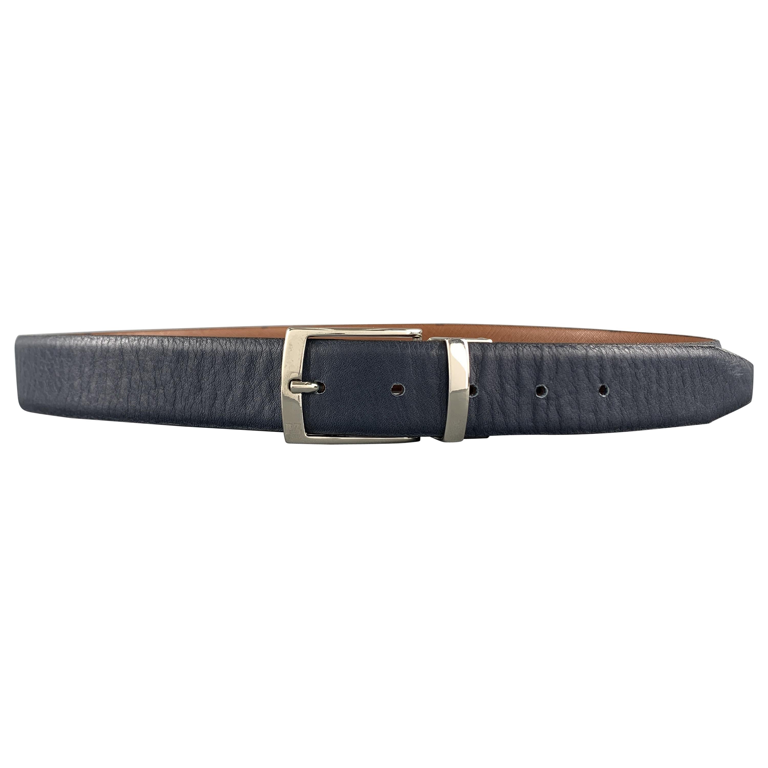 PAL ZILERI Size 34 Navy & Tan Reversibe Leather Belt