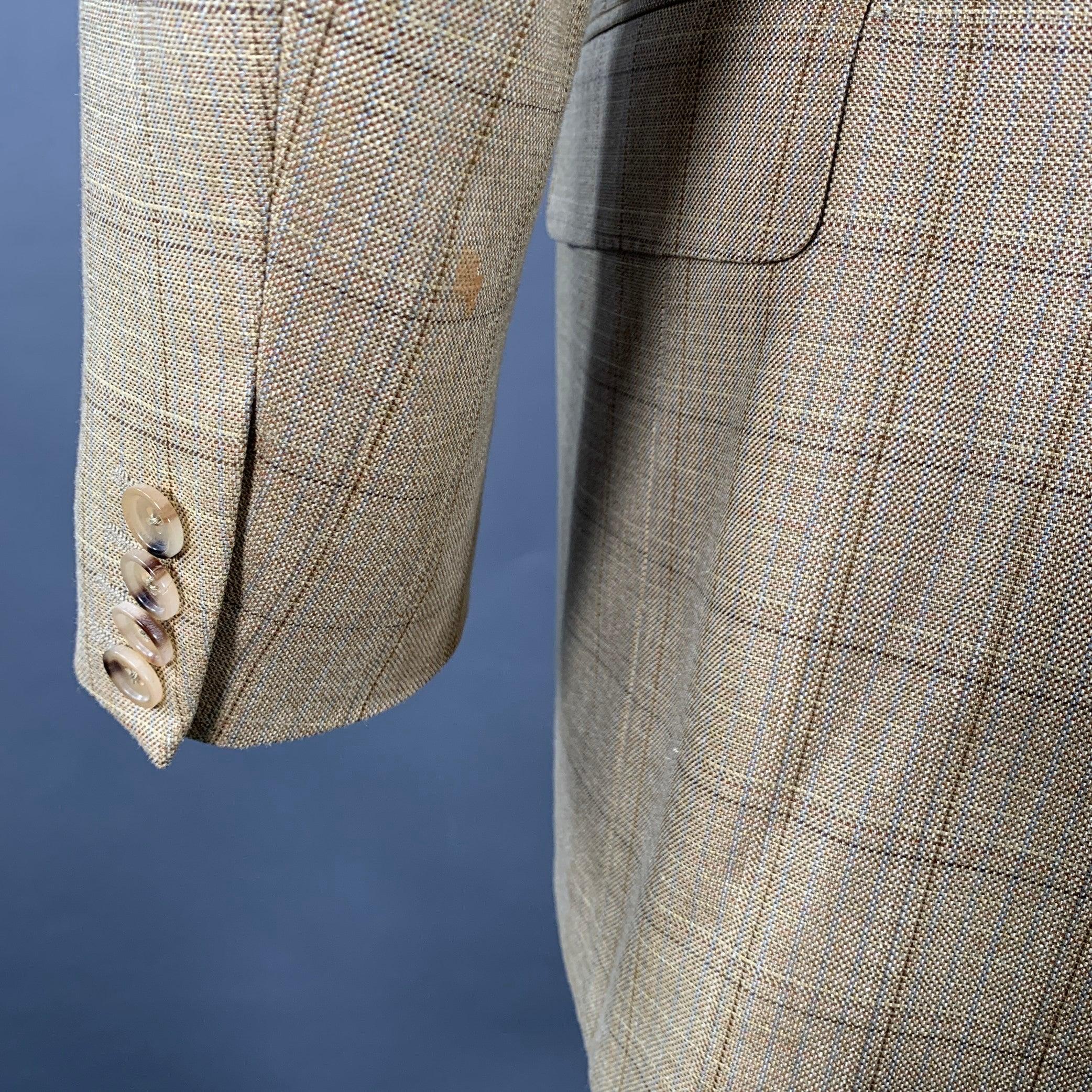 Men's PAL ZILERI Size 38 Regular Beige Grey Brown Window Pane Sport Coat For Sale
