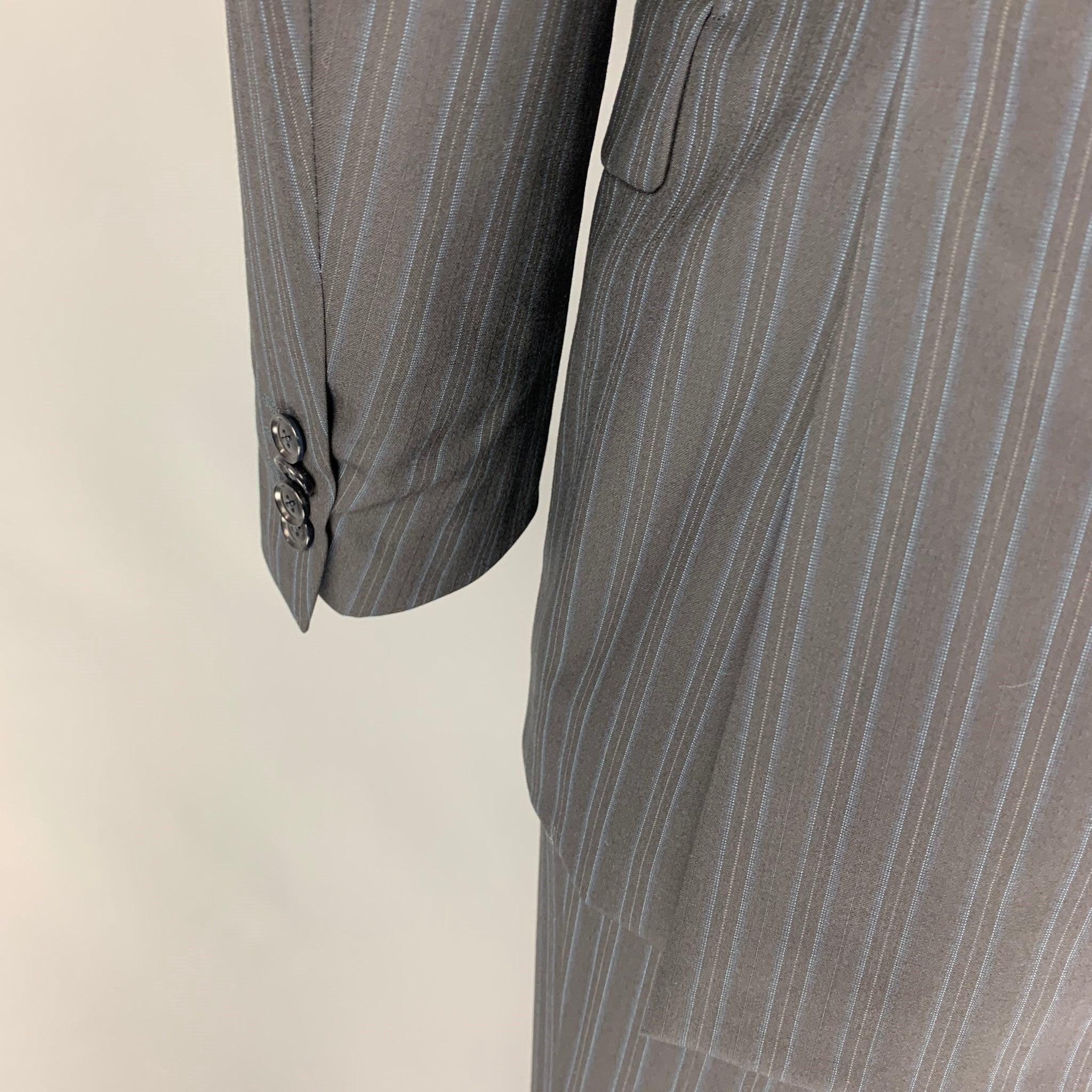 Men's PAL ZILERI Size 40 Black Blue Stripe Wool Double Breasted Suit For Sale