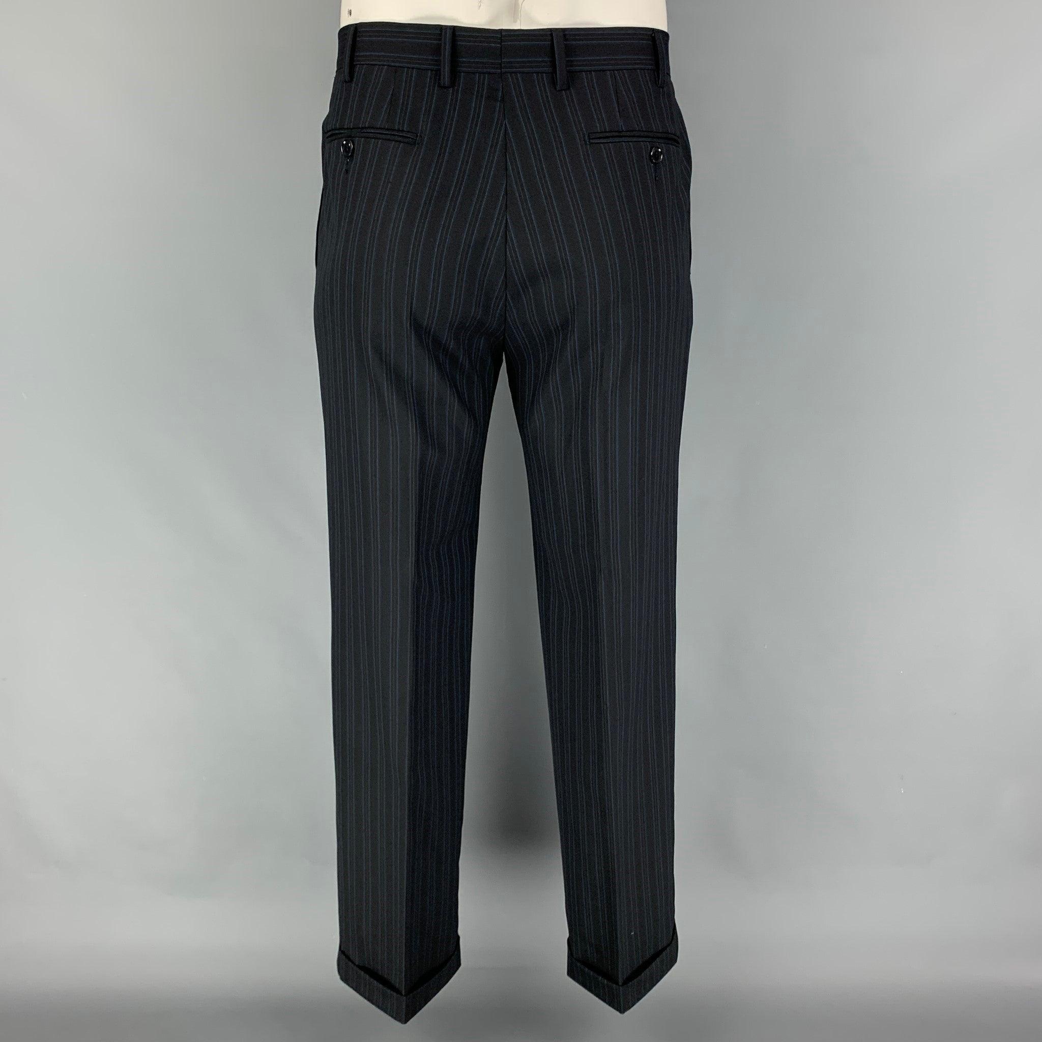 PAL ZILERI Size 40 Black Blue Stripe Wool Double Breasted Suit For Sale 2