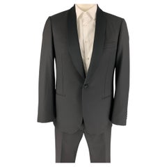 PAL ZILERI Size 40 Black Mixed Fabrics Wool Single Button Tuxedo Suit