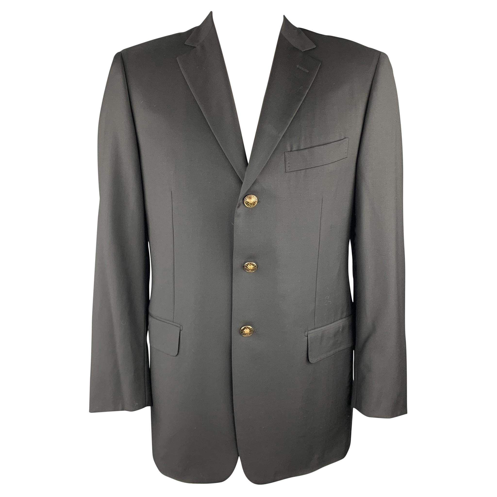 PAL ZILERI Size 40 Regular Black Wool Notch Lapel Sport Coat 
