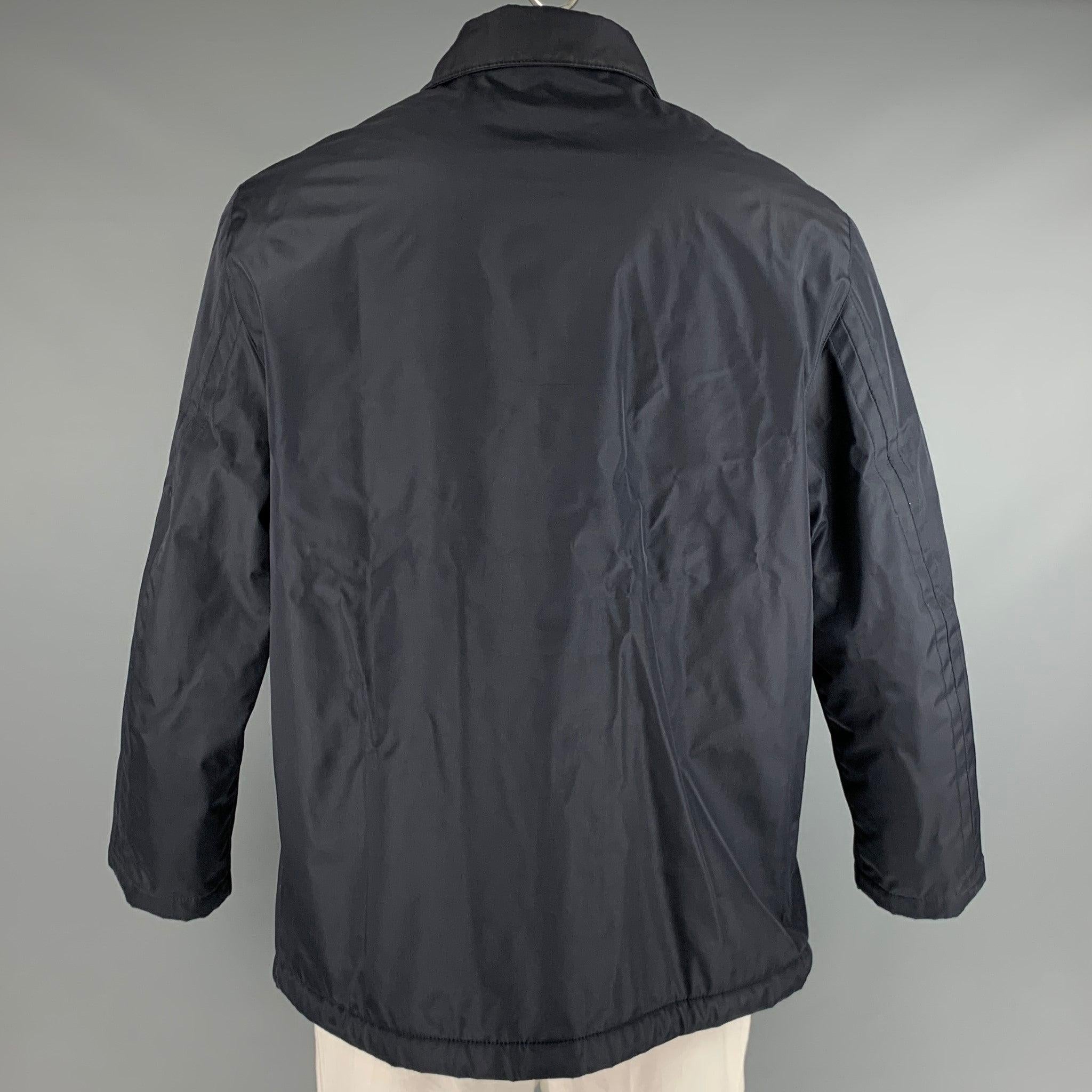 PAL ZILERI Size 44 Navy Solid Polyester Blend Zip Up Jacket In Excellent Condition For Sale In San Francisco, CA