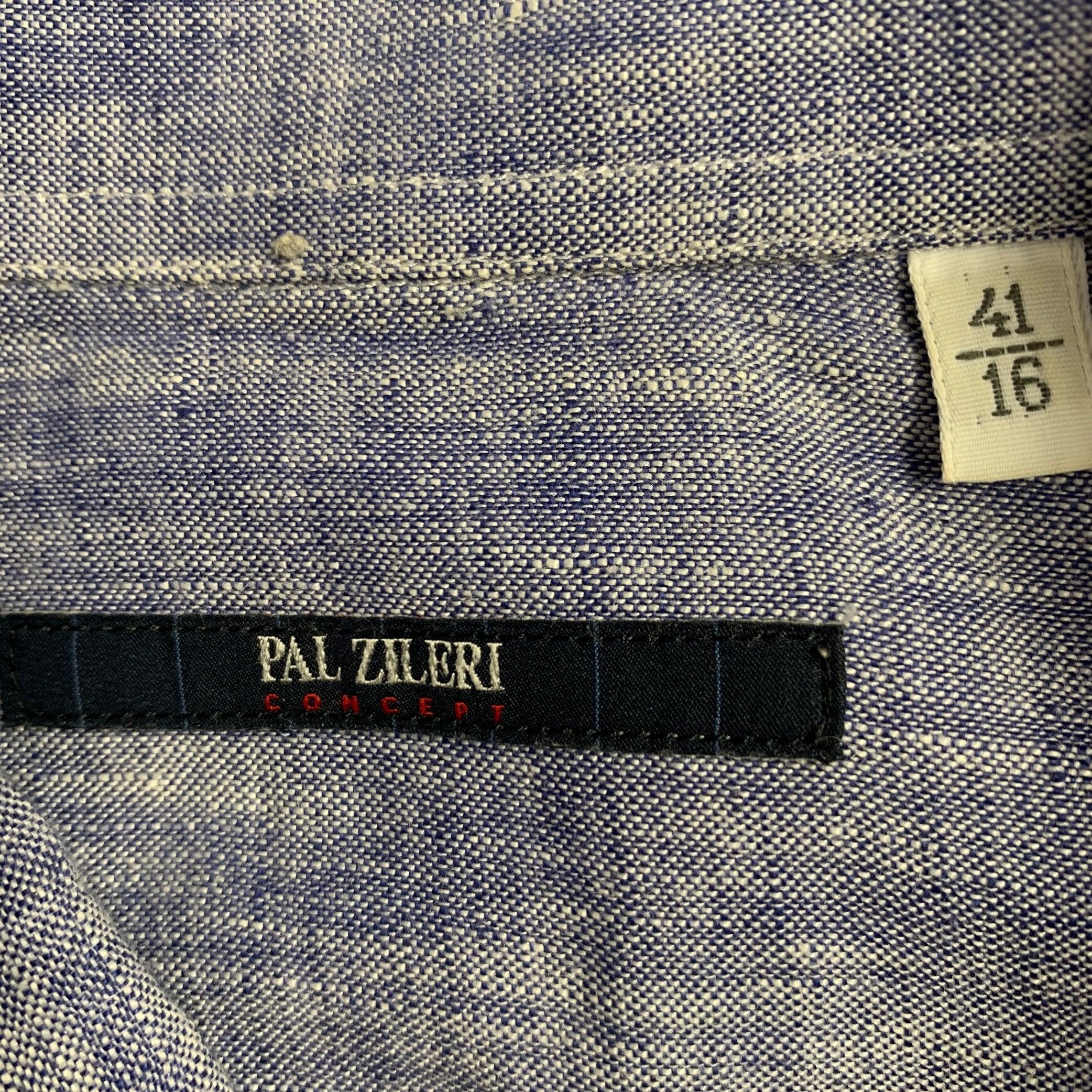 Men's PAL ZILERI Size L Navy White Linen Long Sleeve Shirt For Sale